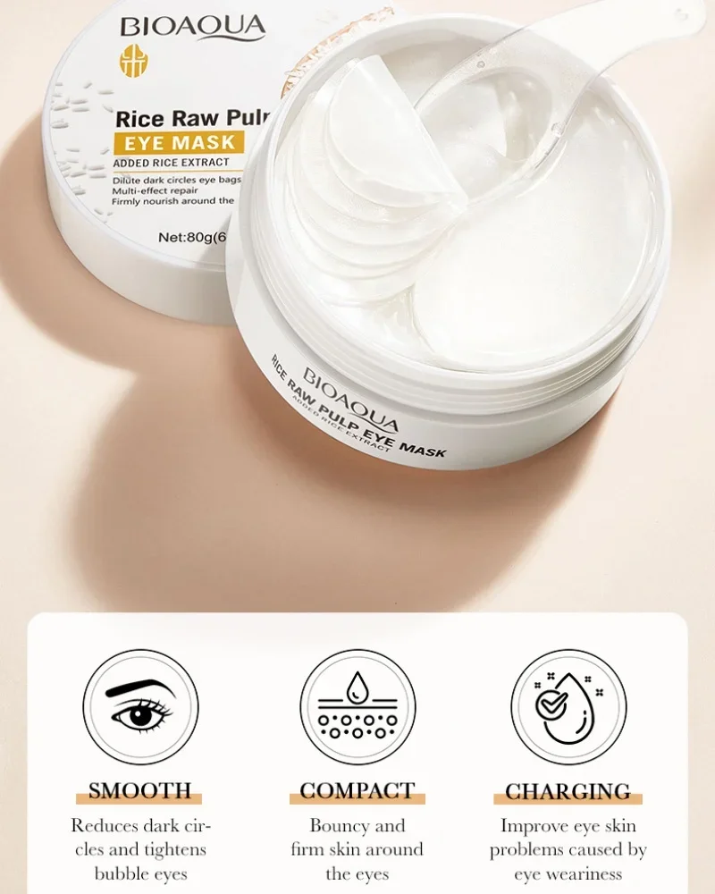 Rice Eye Mask 60pcs BIOAQUA Raw Pulp Anti Dark Circles Eyes Bags Remover Firming Moisturizing