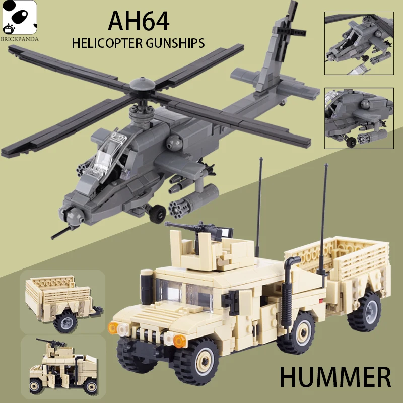 

AH-64 Gunship Fighter Model Building Blocks US Army Soldier Figures Modern Military Plane Hummer Vehicle Car MOC Brick Toys Boy