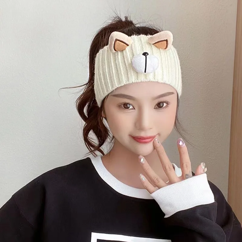 New Women Cute Cartoon Bear Cap Hat Girl Lady Stretch Knitted Crochet Ponytail Beanies Hat Cap For Women 2