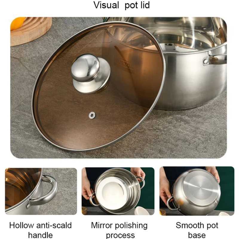 304 Stainless Steel Thickened Apple Pot 24cm Thickened with Double Handles Household Soup Pot Milk