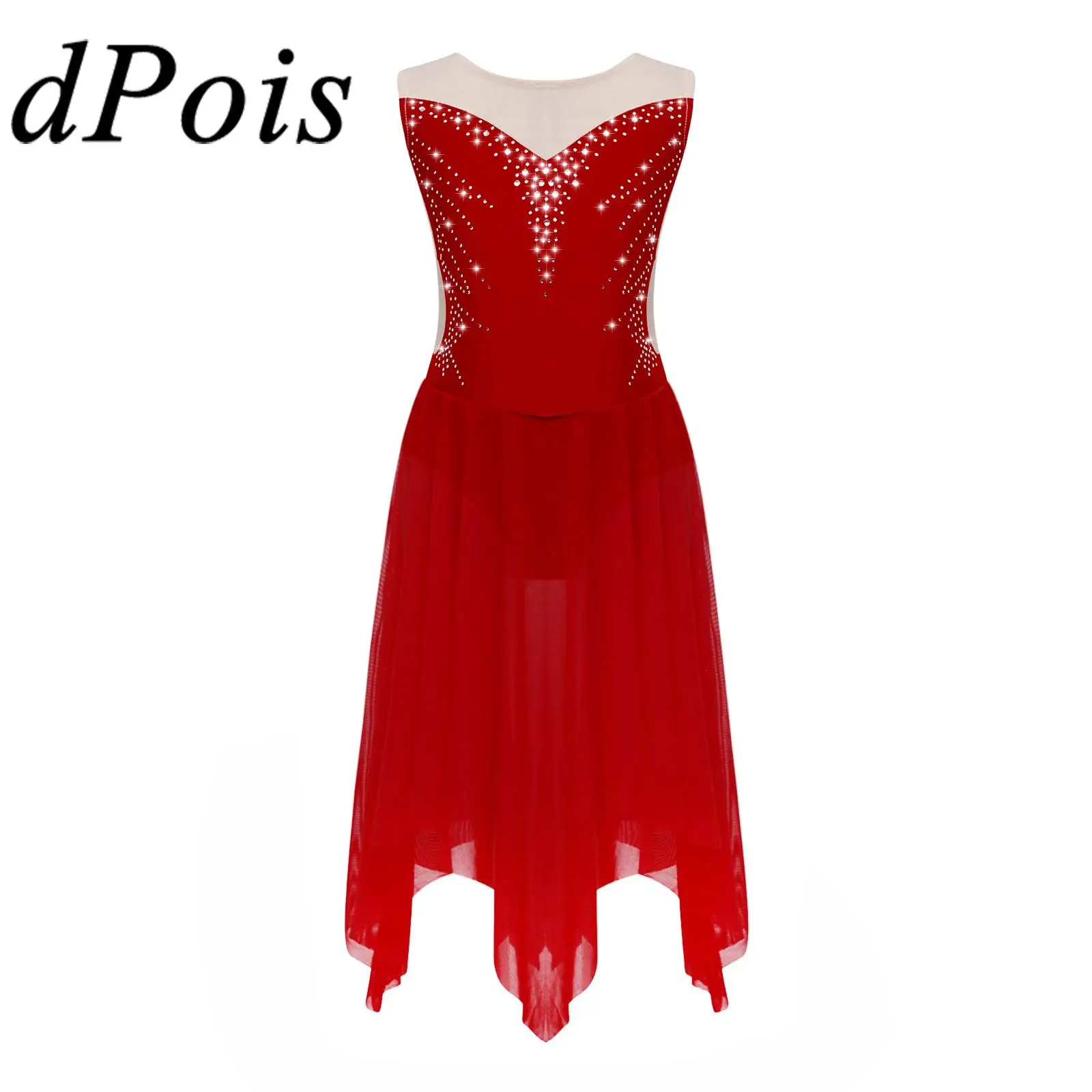 

Girls Rhinestone Lyrical Dance Dress Children's Ballet Dress Sleeveless Irregular Tutu Leotard Figure Skating Costume Dancewear