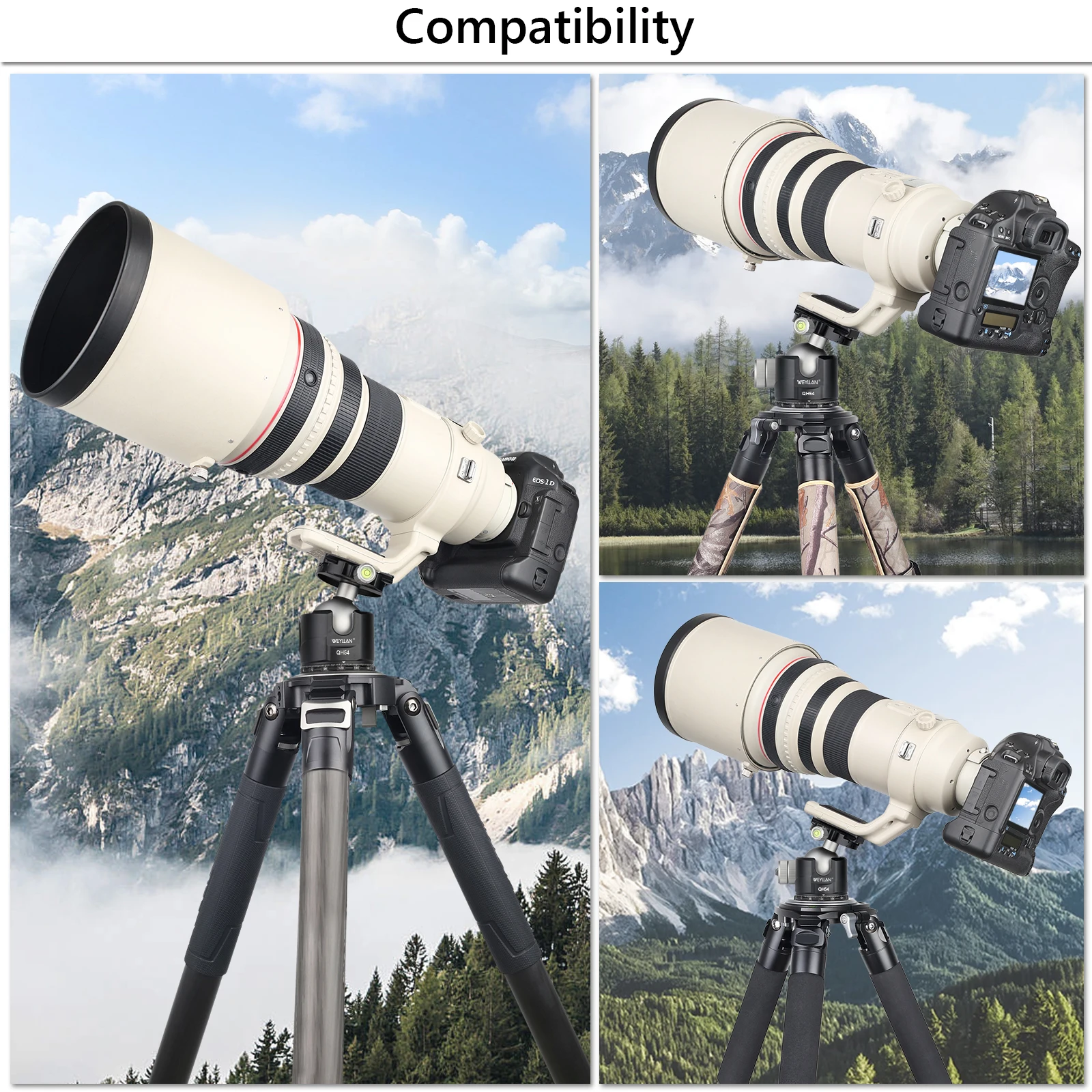 QB54 Tripod Head Professional 54mm Heavy Duty Metal Ball Head 360° Panoramic Cam