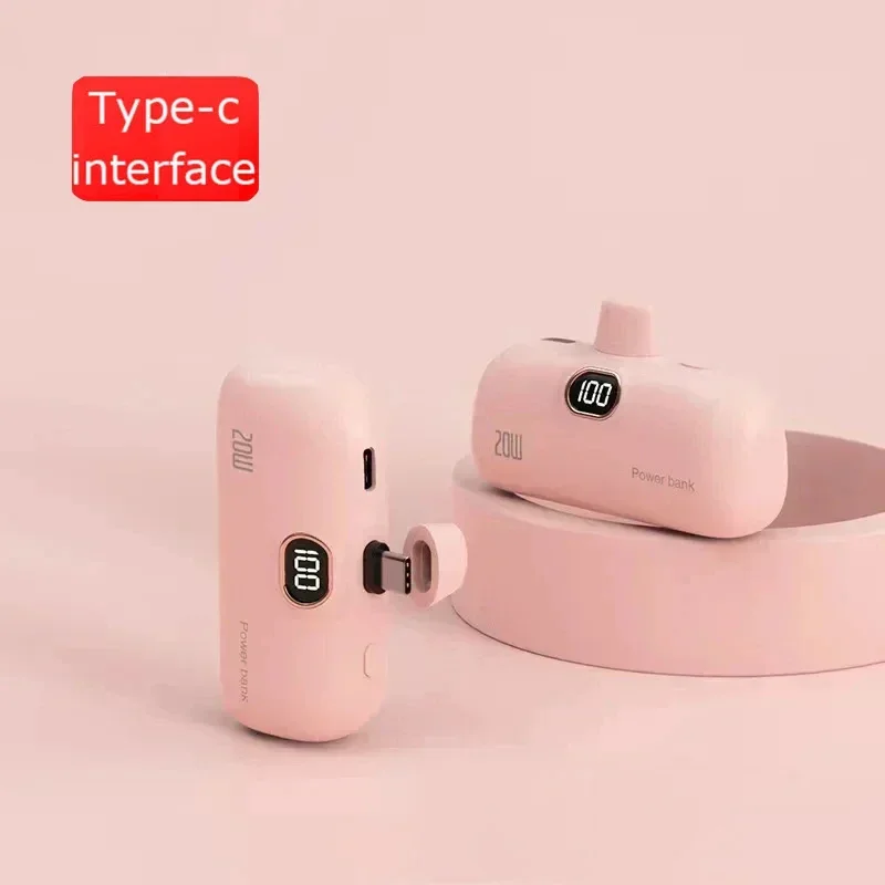 Mini Capsule Wireless Power Bank  30000mAh Mobile Power Supply Emergency External Battery Fast Charger For Type-c iPhone