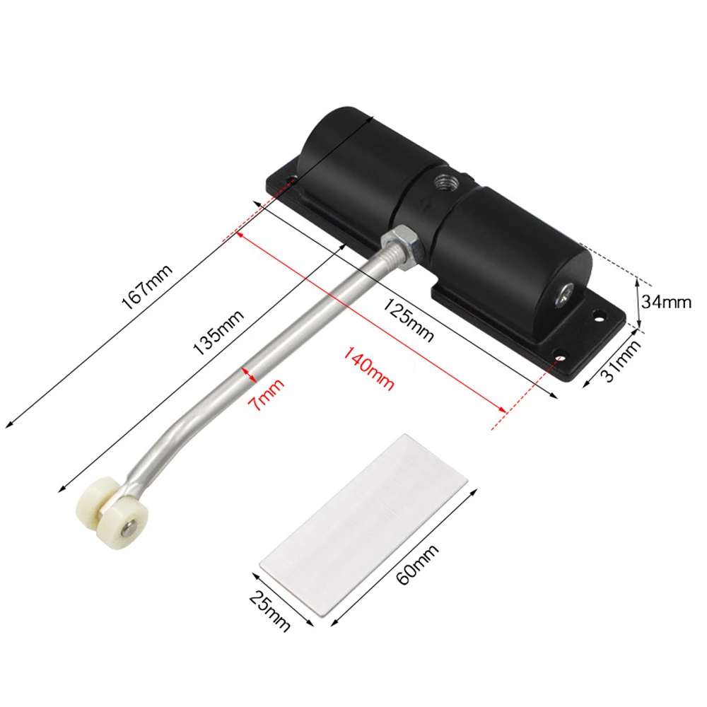Door Closer Black Automatic Heavy Duty Safety Spring Closer for Interior Exterior Automatic Adjustable Surface Mounted