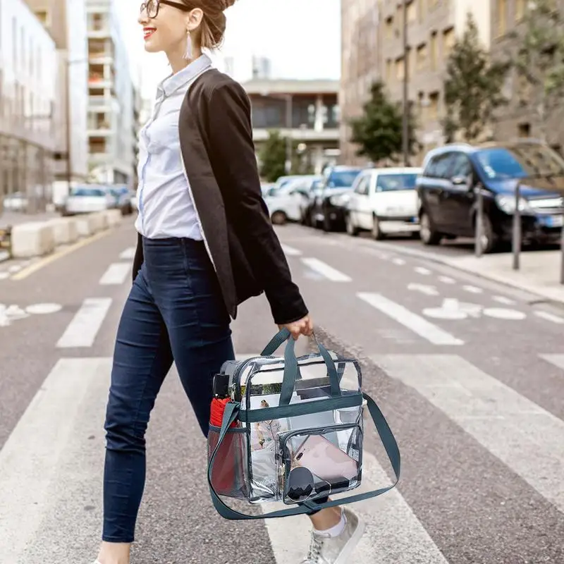 Green Transparent Top Handle Tote Bag Zip Crossbody Clear Sport Bags