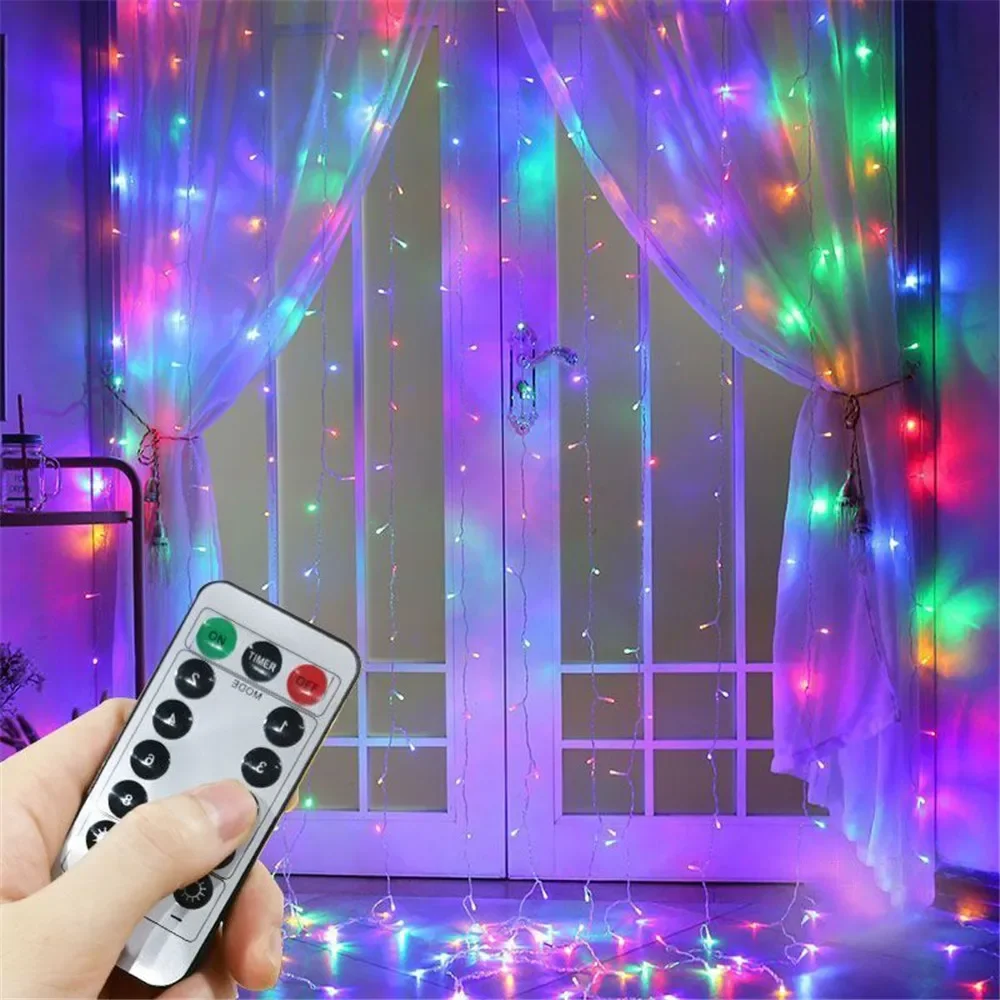 Description Picture 4 of item3M LED Curtain String Lights Fairy Decoration USB Holiday Garland Lamp 8 Mode For Home Garden Christmas Party New Year Wedding