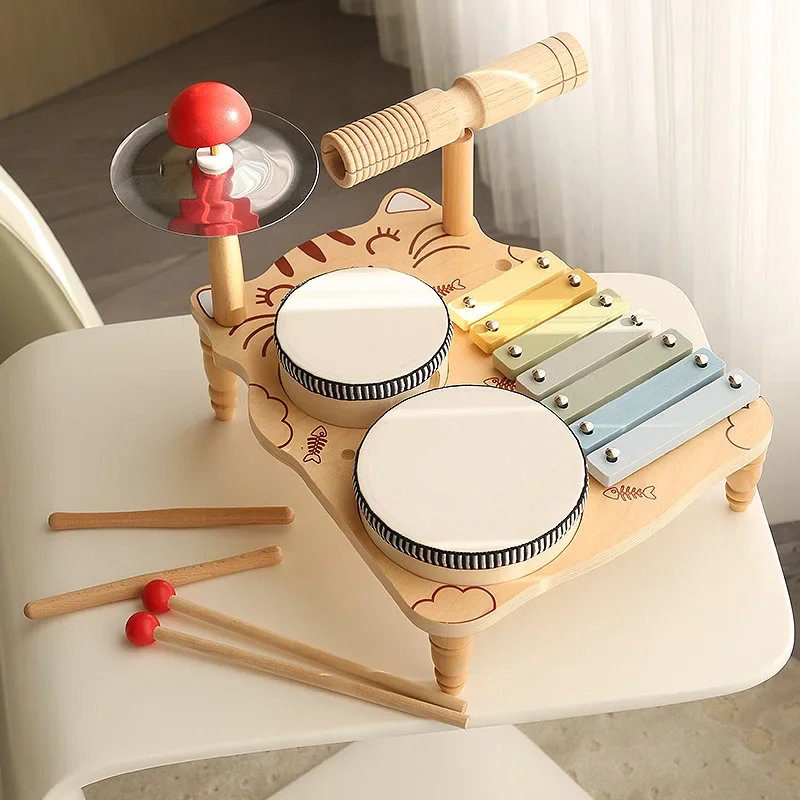 Baby Musical Instrument Montessori Preschool Music Toy Kids Drum Set Xylophone Tambourine Birthday Gift for Boys and Girls