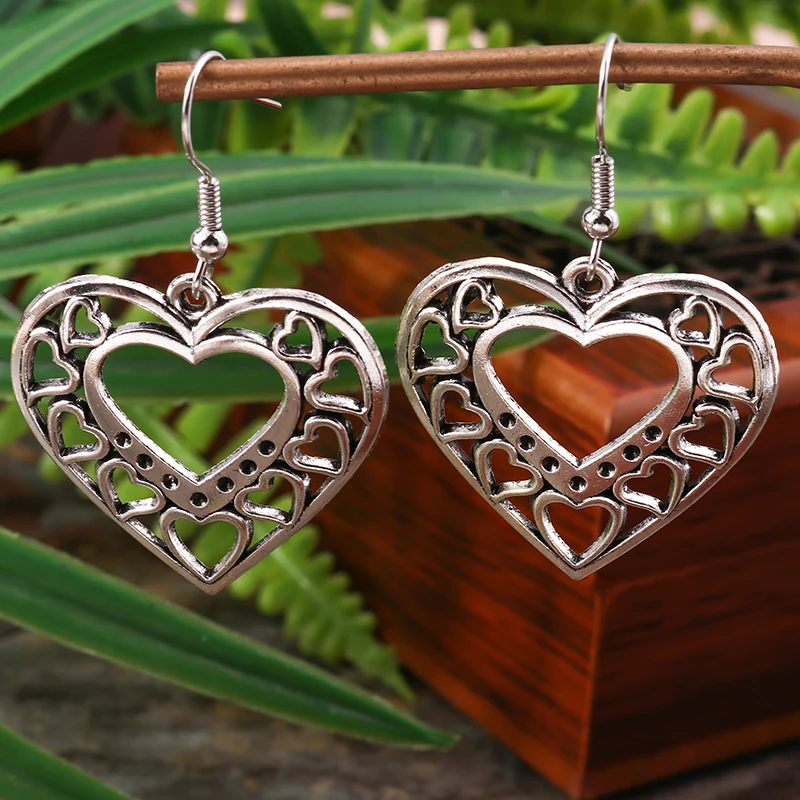 أقراط متدلية على شكل قلب من سبيكة عرقية للنساء والفتيات وهدايا مجوهرات للحفلات والعطلات