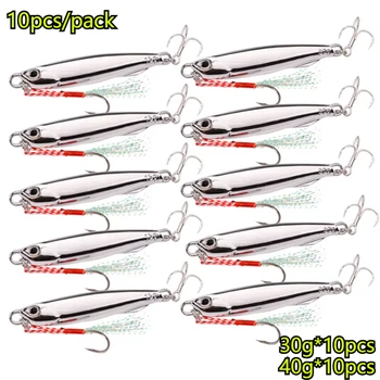 10pcs/pack Fishing Metal Jig Lures 30g 40g Plating Silvery Metal Jig Lure Sea Fishing Bait Fishing Lure Saltwater Bass Tackle 1