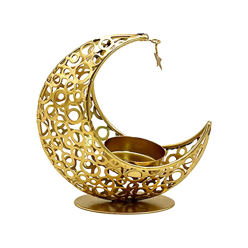 Portacandele Ramadan In Metallo Dorato A Forma Di Luna - Decorazione Eid Mubarak Per Casa E Festa