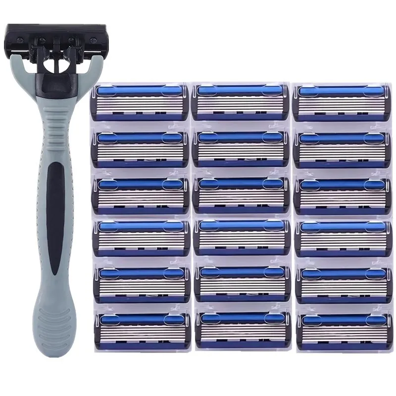 18Pcs Smooth safety Razor Blades Men Shaving Razor For Men Face Hair Removal Sharp 6-Layer Shaver Blade Tool White Razor Holder gillette fusion 5 proglide razor flexball handle technology manual shaving shaver men s face hair removal razor blade refills