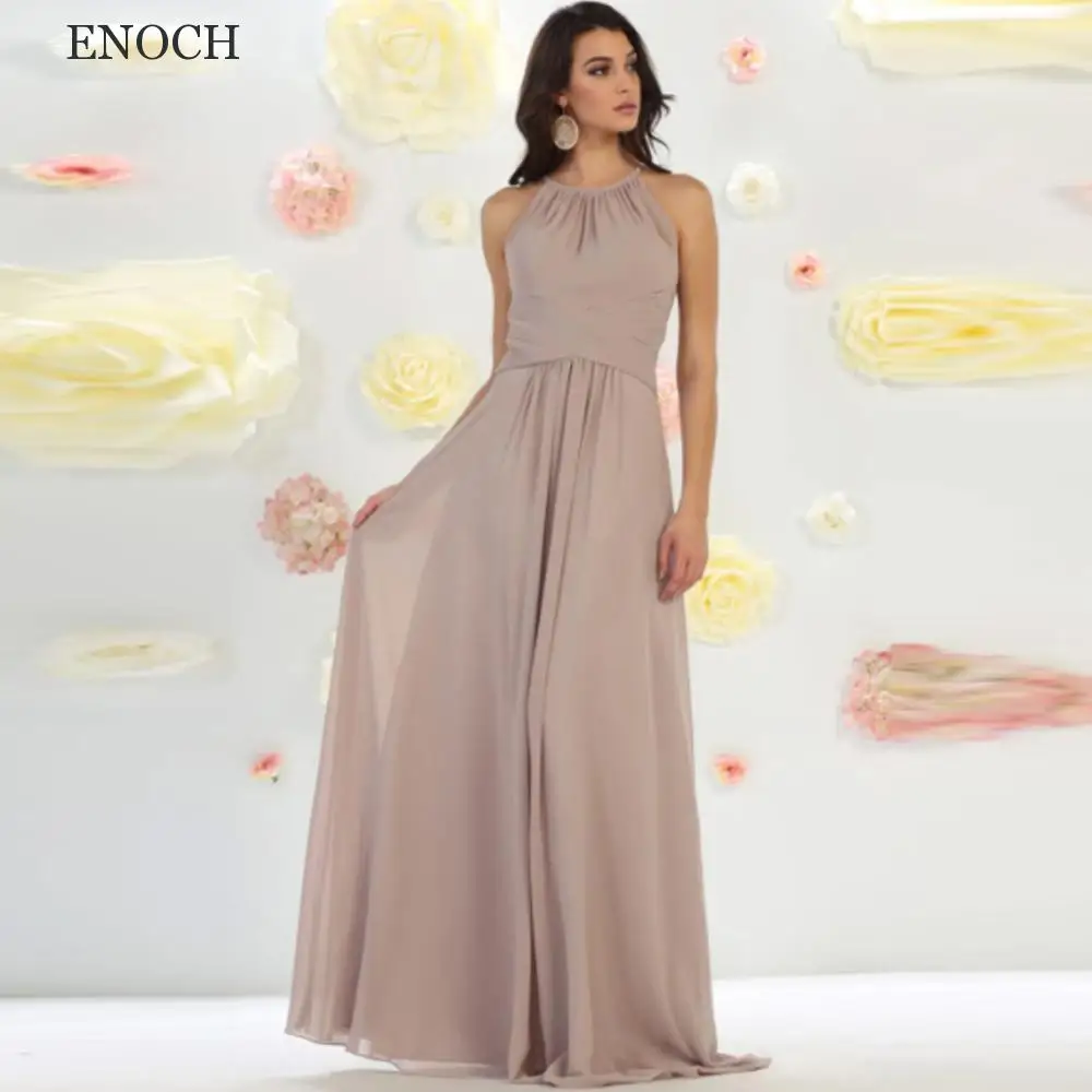 

ENOCH Simple O-Neck Chiffon Bridesmaid Dresses Plain Sleeveless Beach Party Dresses Custom Made Vestidos De Fiesta Floor Length