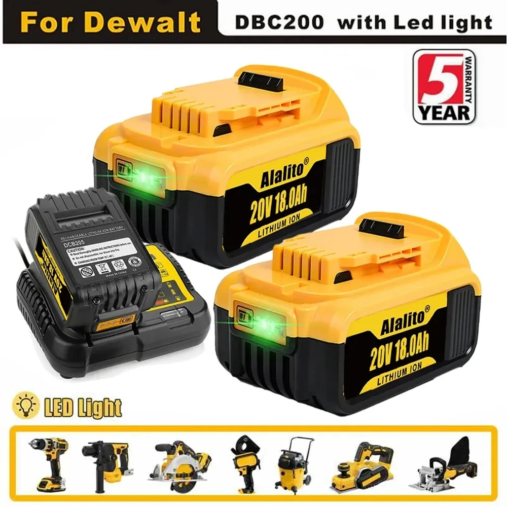 

100% Original 20V 18.0Ah MAX Battery Power Tool Replacement for DeWalt DCB184 DCB181 DCB182 DCB200 20V 8A 6A 18Volt 20v Battery