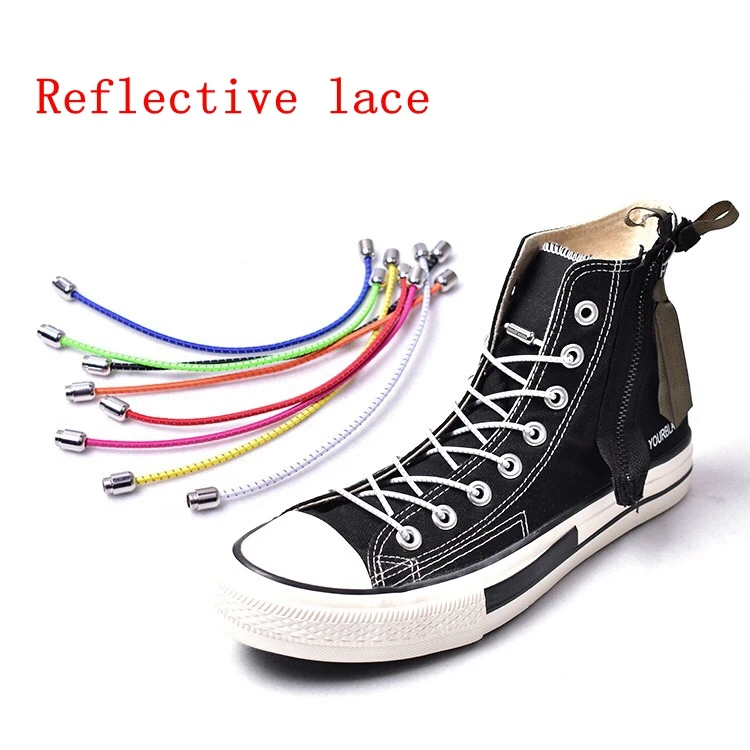 Reflective Shoelaces Without Ties No Tie Shoe Laces Elastic Laces Sneakers Boots Round Kids Adult Quick Shoe Lace Rubber Bands