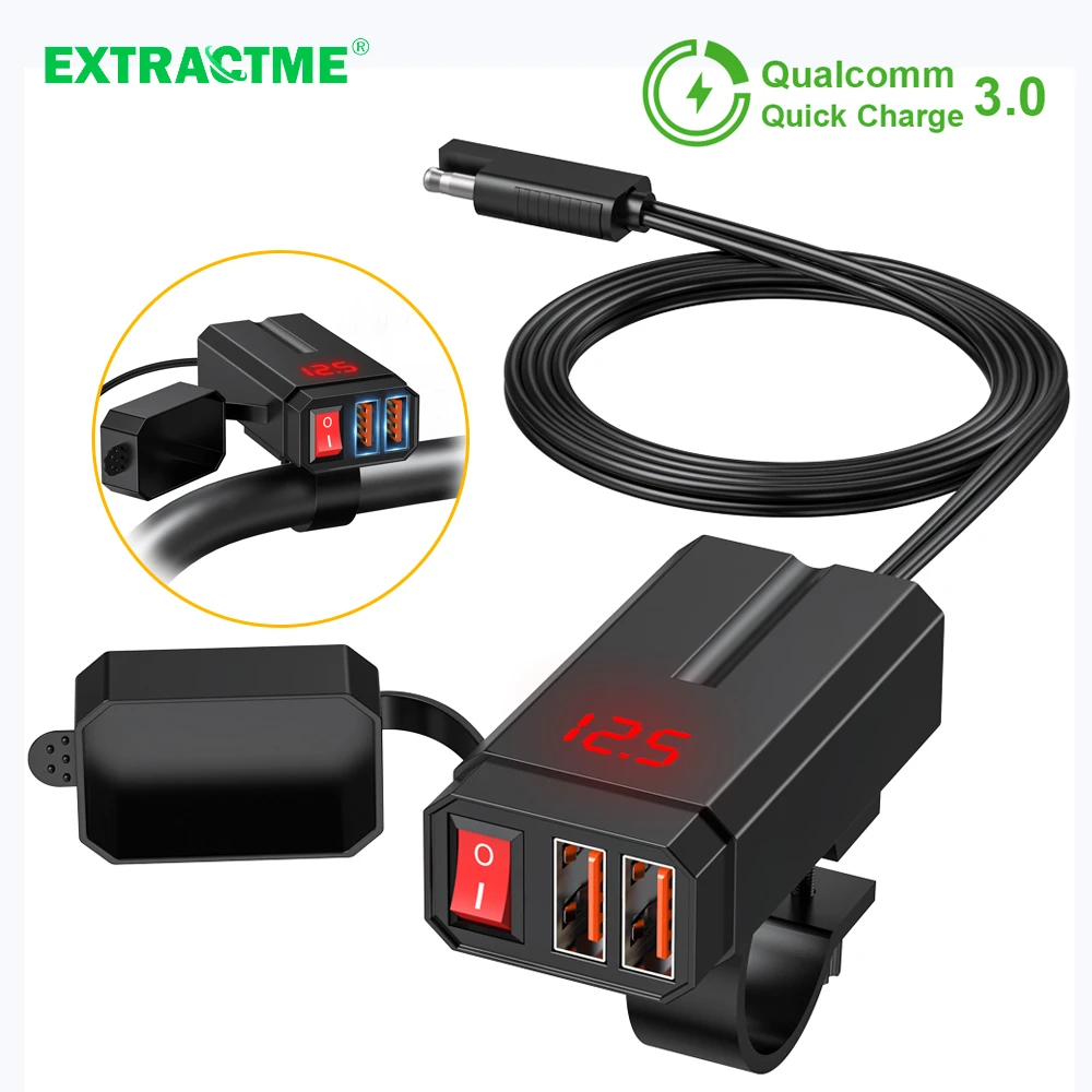 Extractme Qc3.0 12v Motorcycle Usb Charger Waterproof Cell Quick Charger Socket Adapter With