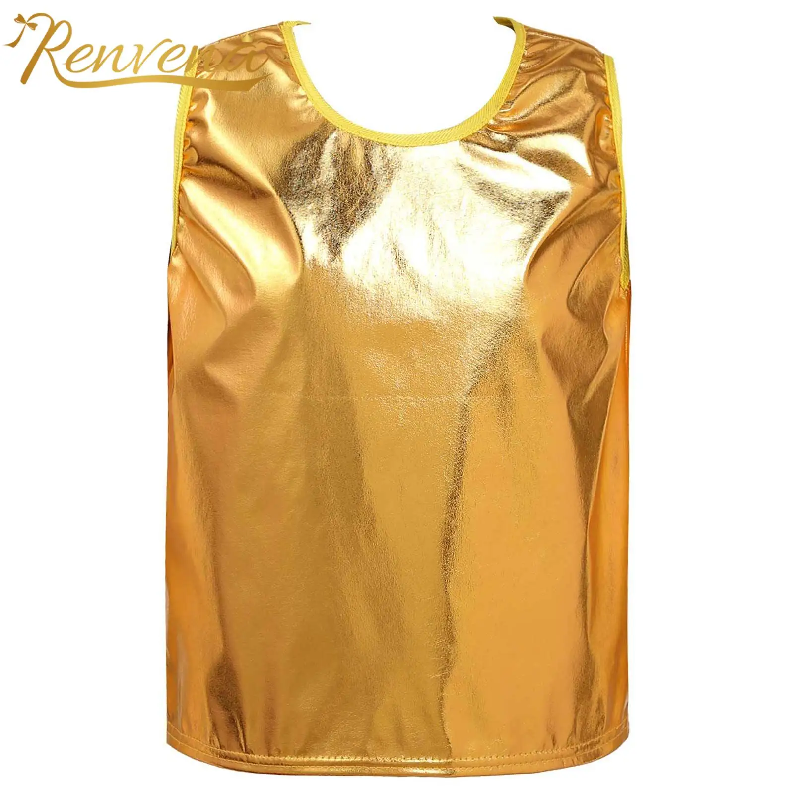 

Kids Girls Boys Shiny Metallic Vest Tank Top Children Sleeveless Loose Tanks Tops for Jazz Hip Hop Dance Performance Costumes