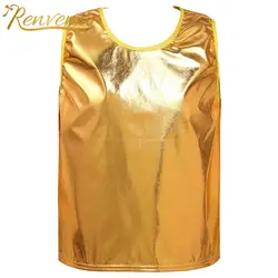 Kids Girls Boys Shiny Metallic Vest Tank Top Children Sleeveless Loose Tanks Tops for Jazz Hip Hop Dance Performance Costumes