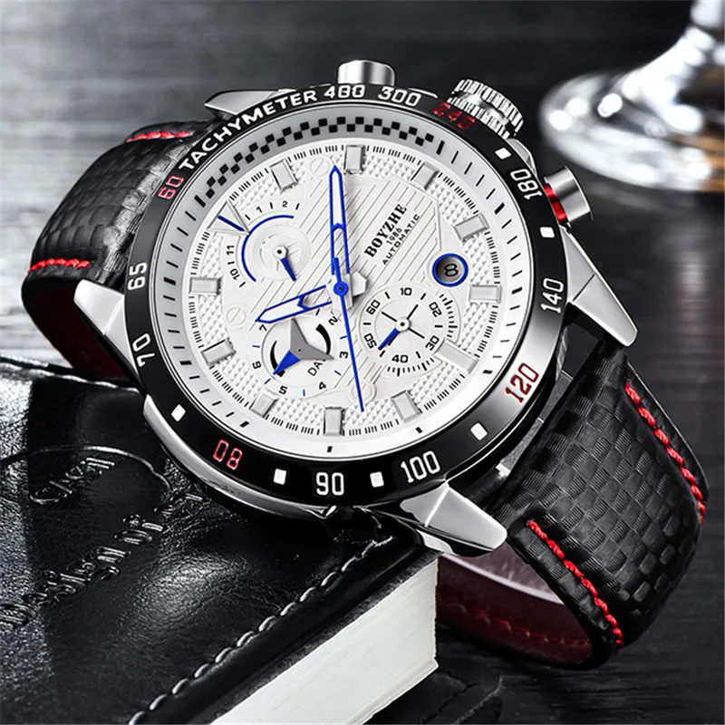 

Boyzhe Top Brands Fashion Men Watch Mechanical Waterproof Calendar Leather Strap Casual Men's Watches Lover Gift Relogio Masculi