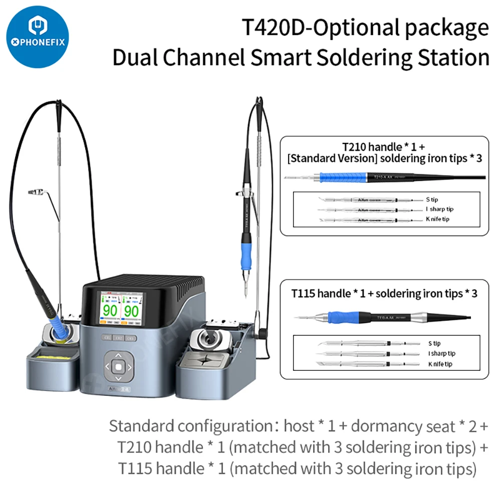 

AIXUN T420D Soldering Station Intelligent Dual Channel Welding Station with T245 T210 T115 Handle Tips PCB IC Repair Solder Tool