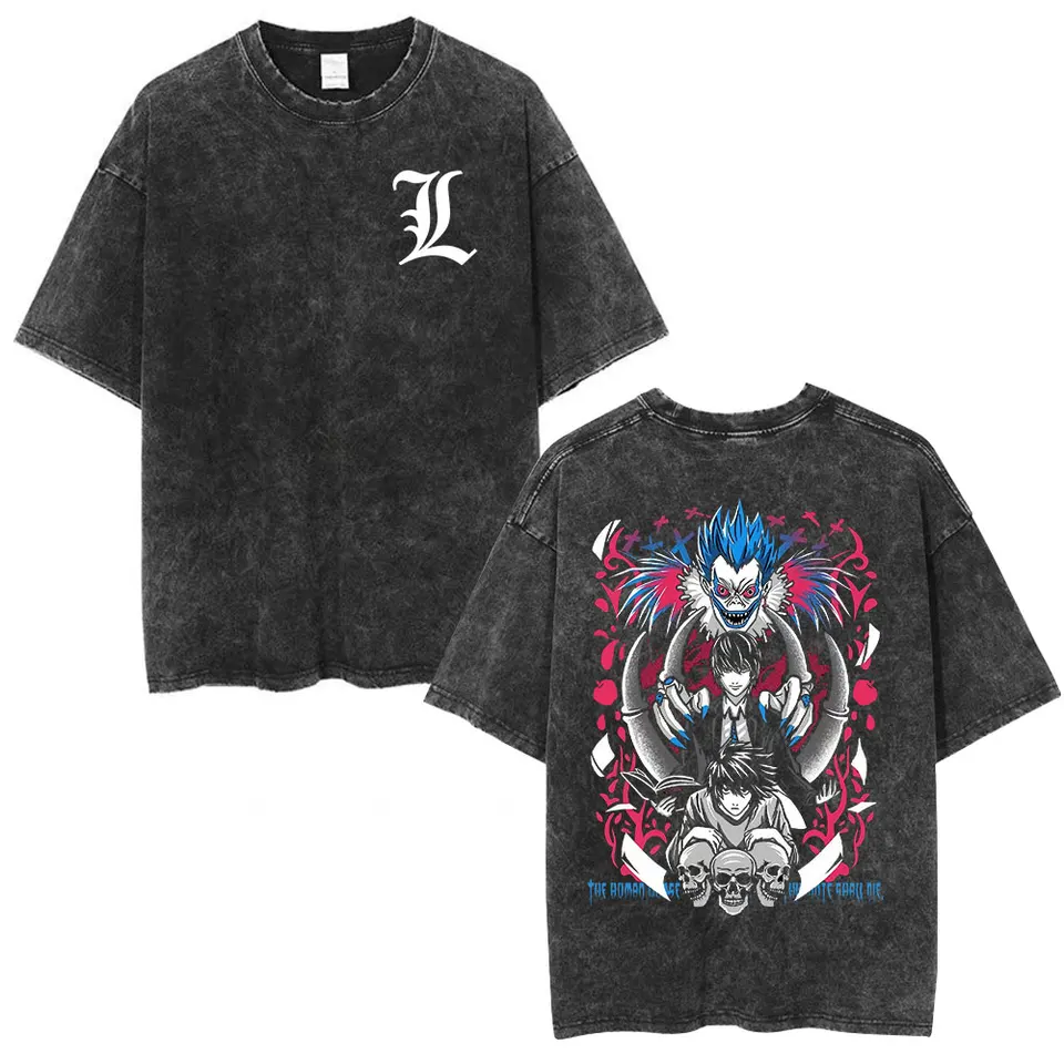 Anime Death Note Shinigami Ryuk Washed T Shirt Manga Light Yagami L T-shirt  Men Women Cotton Short Sleeve T-shirts Streetwear - AliExpress
