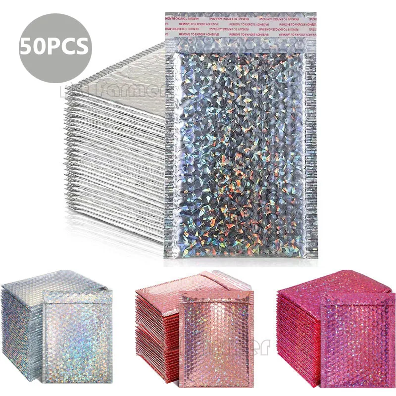 nuovo-50pcs-laser-silvery-packaging-spedizione-bubble-mailer-lamina-d'oro-buste-imbottite-in-plastica-sacchetto-regalo-busta-postale