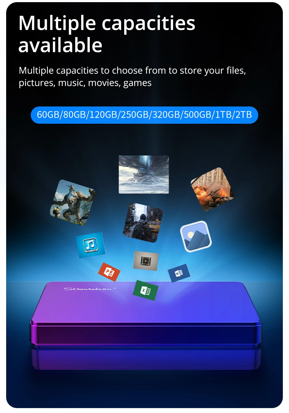 Somnambulist HDD 2,5 Zoll tragbare externe Festplatte 250GB 320GB 500GB 1TB USB 3,0 Speicher kompatibel für PC-Laptops TV PS4 Xbox – Detail 3