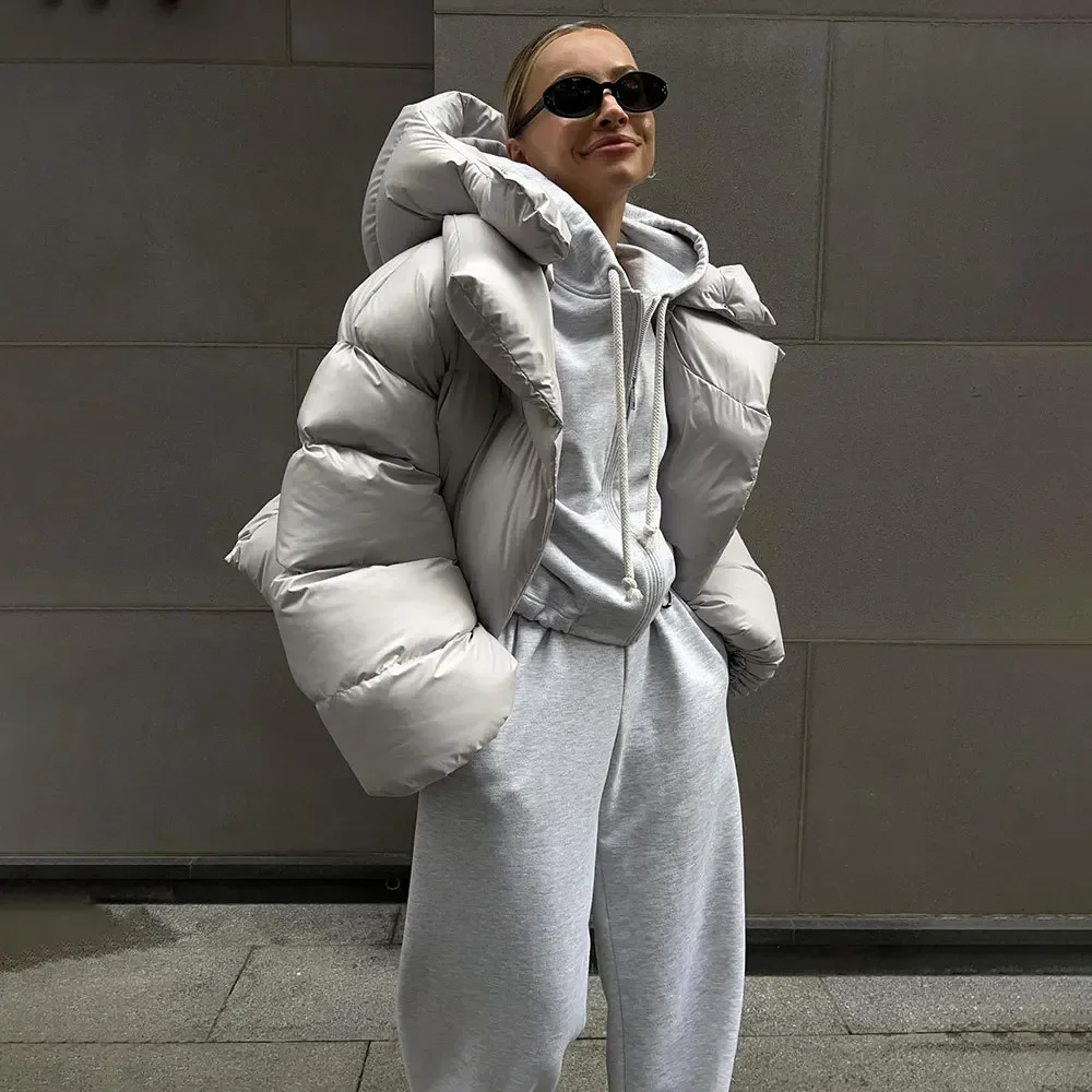 

2023 Winter Women Fashion Loose Thickening Warm Hooded Parkas Coat Female Solid Color Casual Long Sleeve Tops Outerwear
