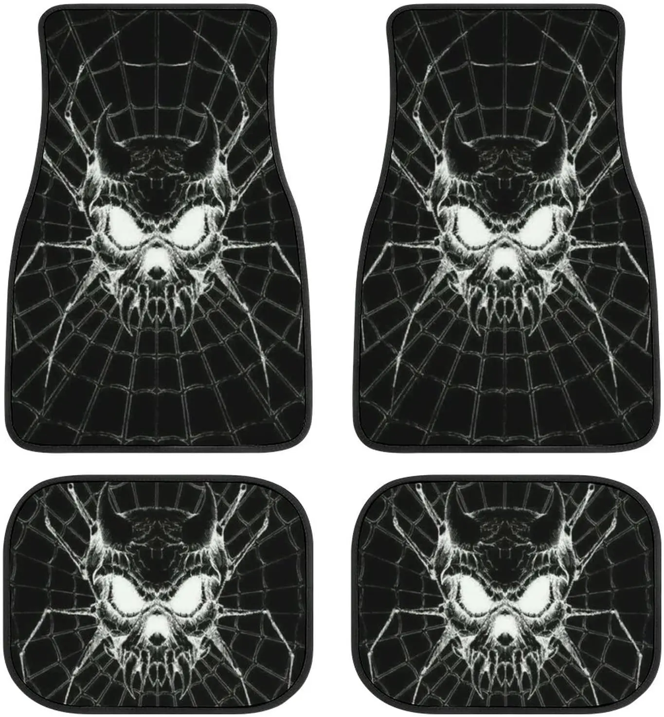 

Spider Webs Skull Art 4 Piece Car Floor Mats Non-Slip Front and Rear Auto Carpets Universal Fit for Most Cars
