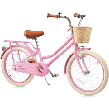 20 Inch Kids' Bike with Basket and Kickstand, Adjustable Seat, Multiple Colors, Girls' Beach Cruiser