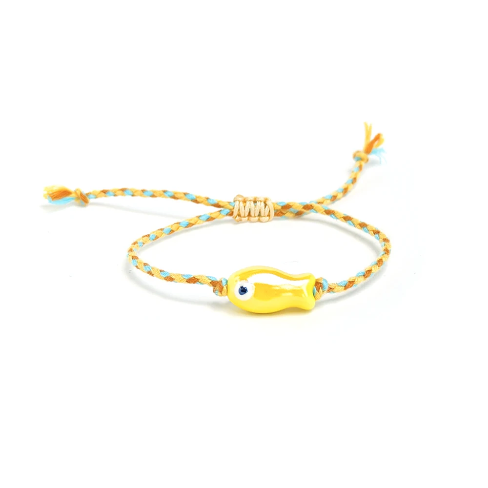Vlen verstellbares Sommer-Strand-Armband, Keramik-Fisch-Charm, Boho-Stil, buntes Seil, geflochten, handgefertigter Schmuck, Geschenk für Frauen – Detail 7