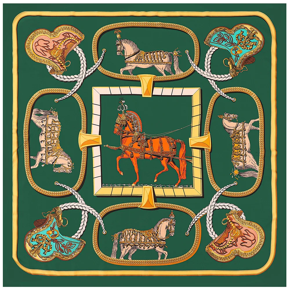 130cm New Design War-horse Brand Square Scarf Women 2023 Twill 100% Silk Scarf Fashion Shawl Bandana Kerchief Scarves For Ladies 5