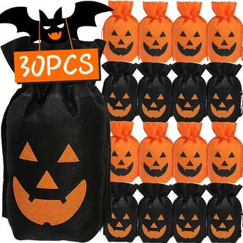 30/1PCS Halloween Pumpkin Candy Bag Non-woven Fabric Drawstring Storage Bags Biscuit Gift Storage Pouch Party Supplies Kid Favor 1