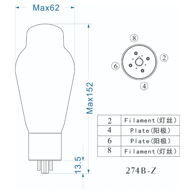 PSVANE 274B-Z 트레져 시리즈 진공관, 전파 정류기, 탄소 크리스탈 코팅, 골드 핀, 5V 2A, 274B 5U4G 5Z3P 대체,