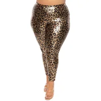Plus Size Womens Leopard Print Leggings Sexy Stretch High Waist Fitness Trousers Punk Gothic Party Slim Pencil Pants Clubwear