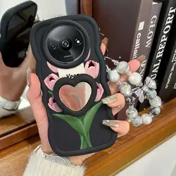 3 - Piece Stay Happy Phone Case Set with Lanyard & Stand for Redmi A4 (Black)