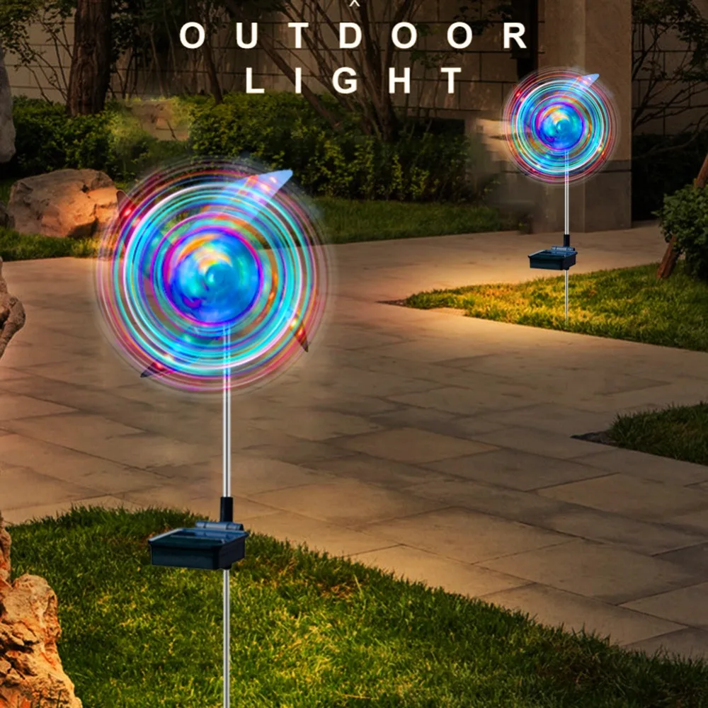 

2 PCS Solar Wind Spinner One Pack, Windmill Garden Lights with Multi Color Changing LED Metal Stake Yard Outdoor Decorative Lamp