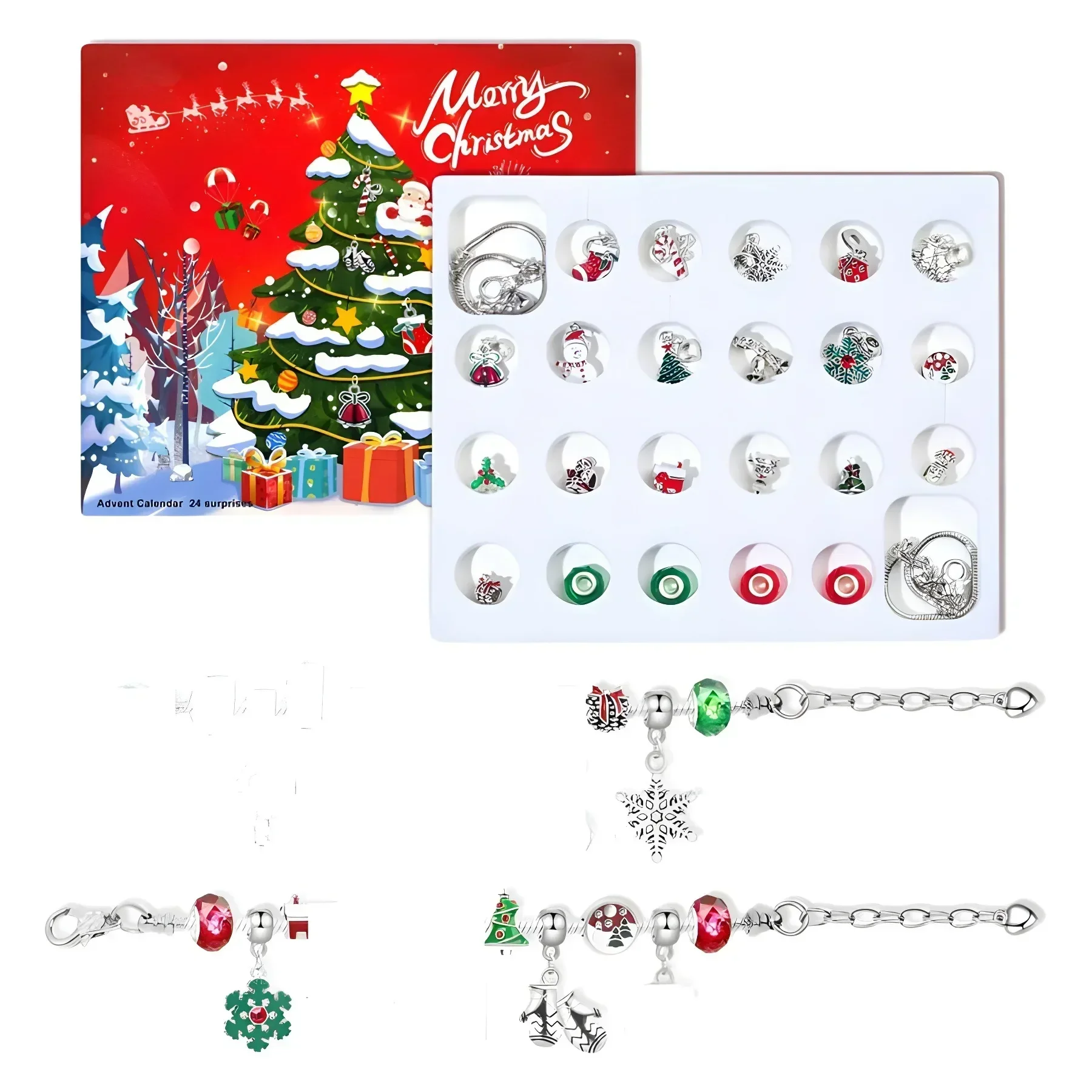 Christmas Advent Calender Gift Box 2025 Creative DIY Snowman Santa Claus Bracelet Countdown Calendar Box for Girls New Year Gift - Image 5