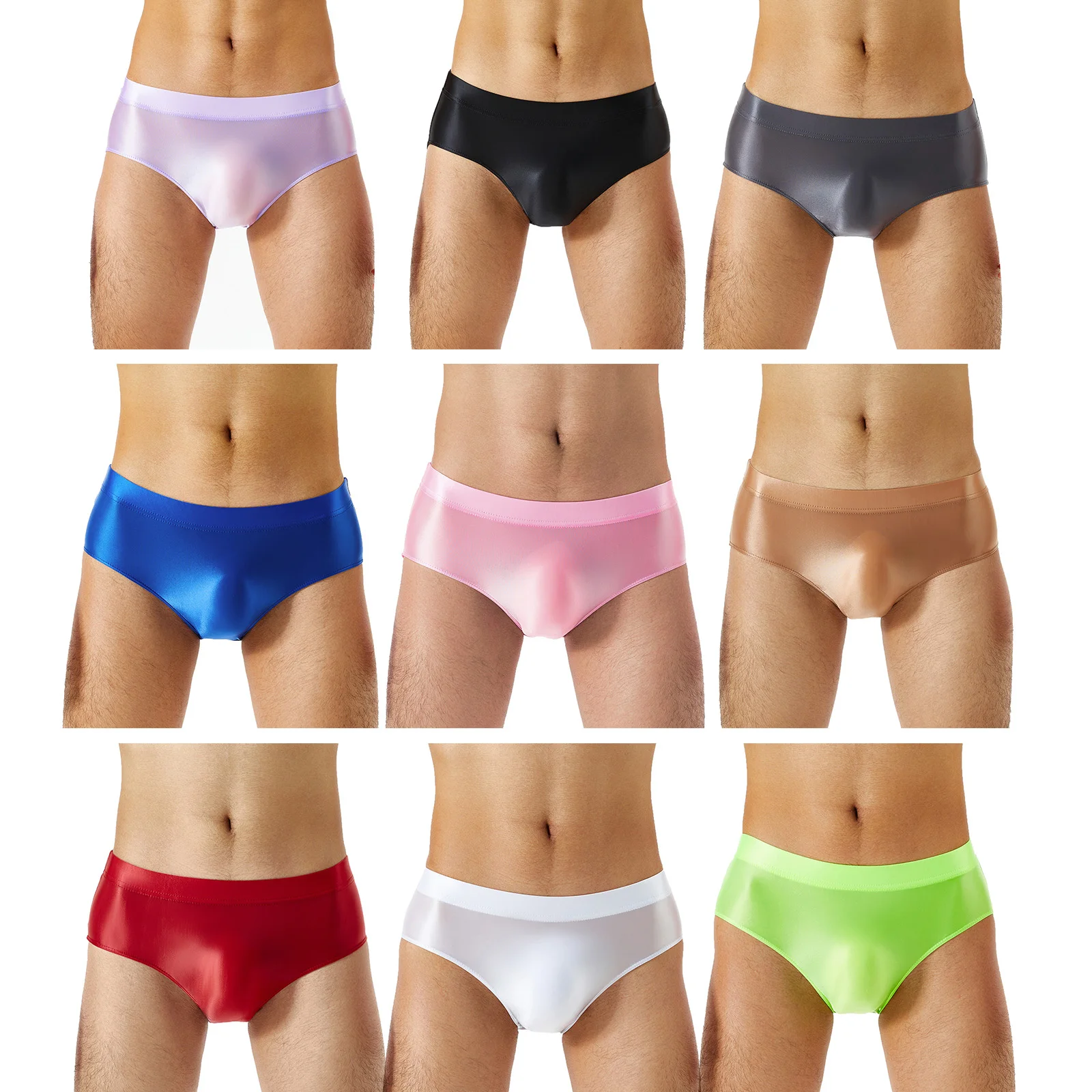 

Mens Glossy Smooth Low Rise Briefs Sunbathing Beach Pool Party Sexy Elastic Waistband Solid Color Underpants Swimwear Daily Wear