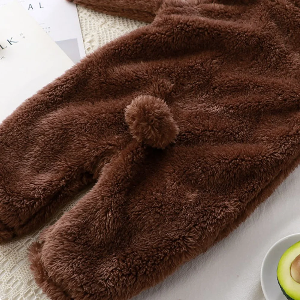 Winter Baby Rompers Girls Solid Fleece Warm Soft Bear Ear Jumpsuit Infant Hooded Long Sleeve Skin-Friendly Rompers Baby Clothes baby rompers baby jumpsuit
