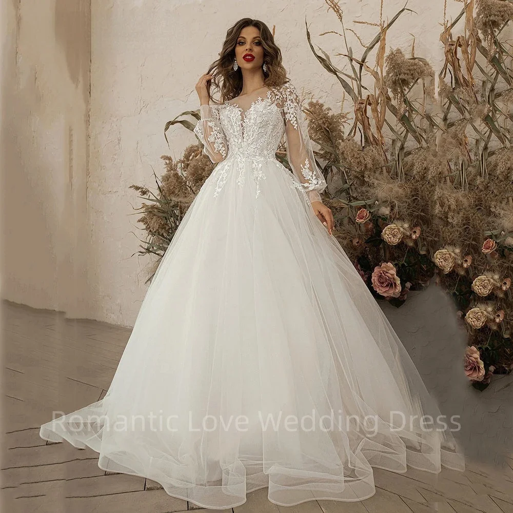 

Exquisite Ivory Wedding Dresses Long Sleeve Appliques Lace 3D Flowers Modern Tulle Boho Bride Gown 2023 vestidos de novia