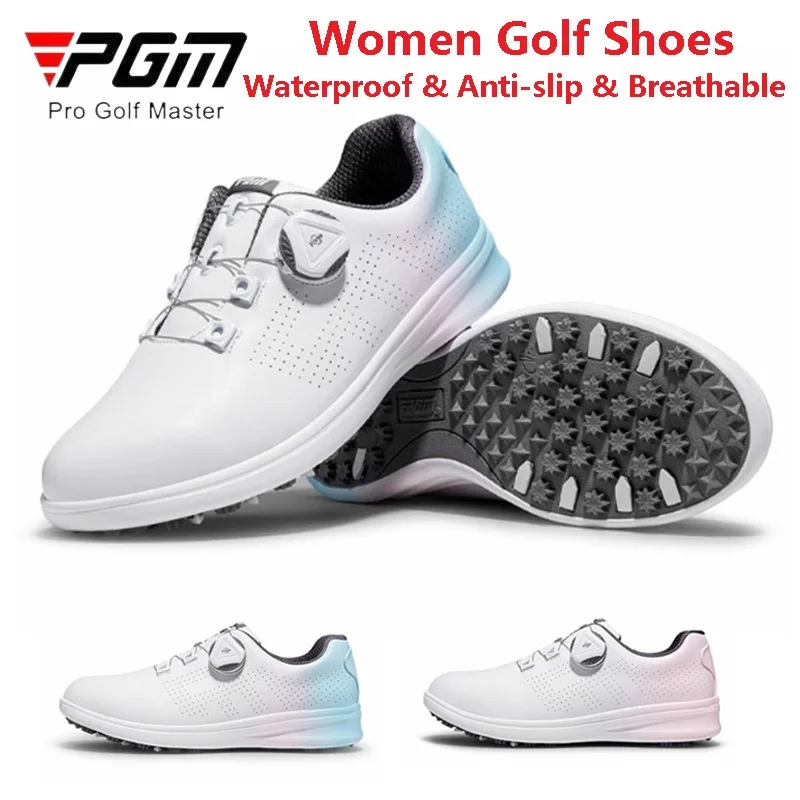 pgm-women-microfiber-gradient-golf-shoes-ladies-waterproof-rotating-buckle-golf-sneakers-women-breathable-soft-leisure-sneakers