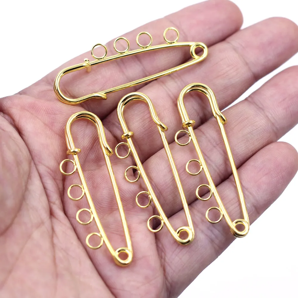 Rose Gold Plated Rhinestone Safety Pin Brooch For Mens Suit, Pink
