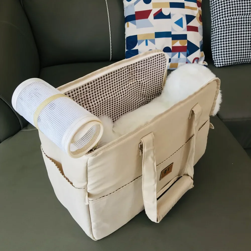 Pet Car Seat Portable Cat Bag Going Out Dog Bag Breathable Pet Satchel One Shoulder Crossbody Canvas Backpack