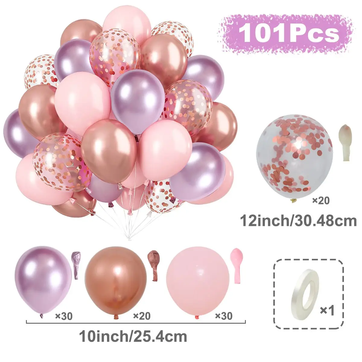 thumbnail image 1 of Globos metálicos de látex perlado, confeti dorado, para cumpleaños, bodas, baby showers y decoración de fiestas, 31, 36, 37, 51 y 101 unidades., 1 of 5