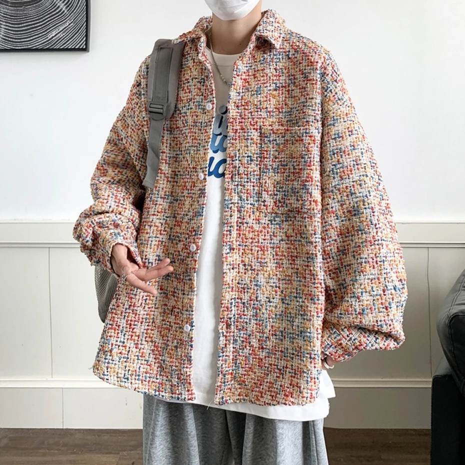 Hip Hop Harajuku Plaid Shirts Men Fashion Casual Oversized Shirts Jacket Male Spring Autumn Long Sleeve Shirts