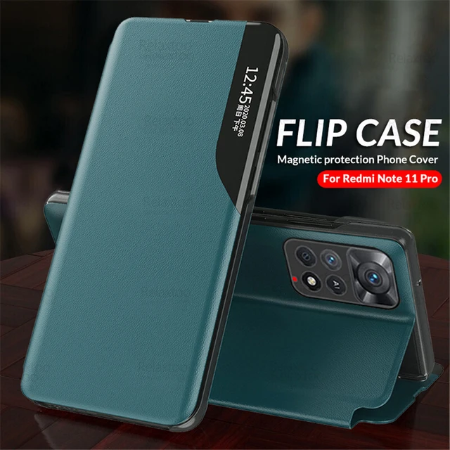 Funda de cuero con tapa para Xiaomi Redmi Note 11 Pro 5G, carcasa con  ventana inteligente