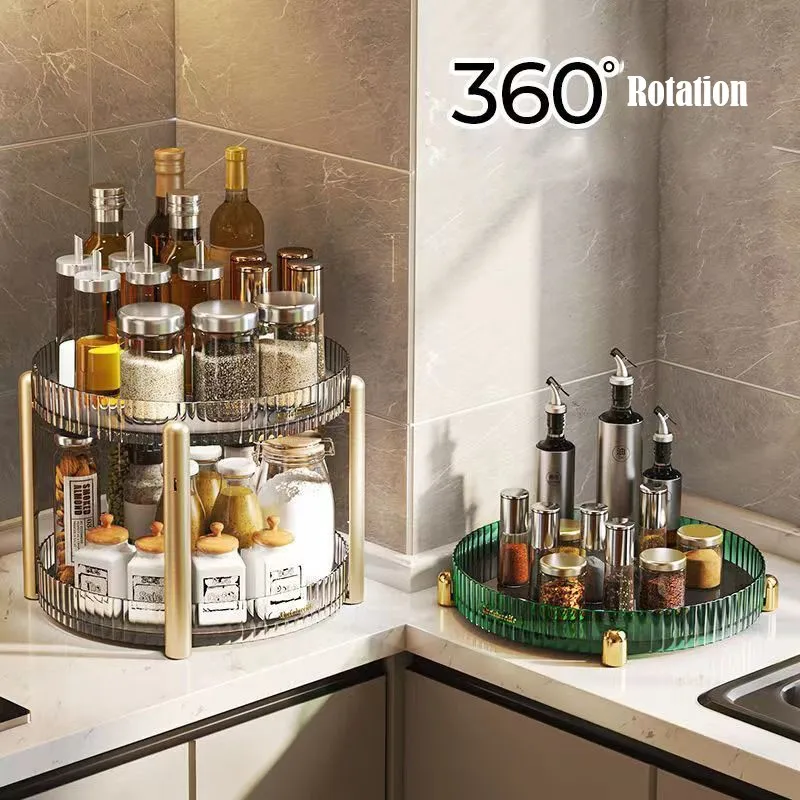 

360 Rotating Tray Turntable Organizer for Kitchen Seasoning Bathroom Tray Anti-slip Storage Spice Rack Containers for Women