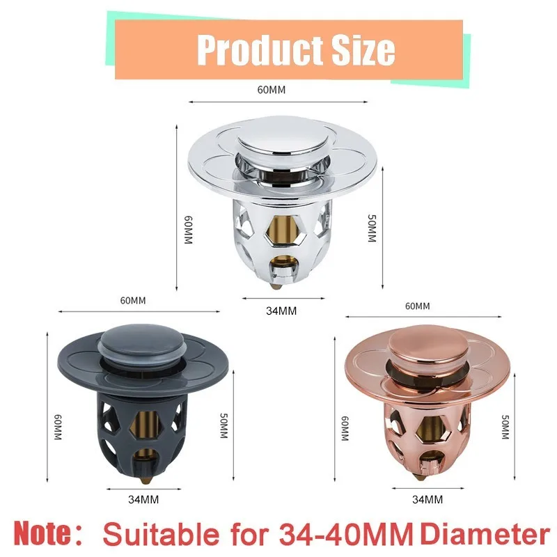 Bathroom Sink Drain Stopper for 34-40mm Bounce Core Pop Up Sink Drain Filter Anti Clogging Basket Strainer with Hair Catcher drain filter drain stopper basin drain stopper bathroom sink plug washbasin drain plug bathroom sink stopper