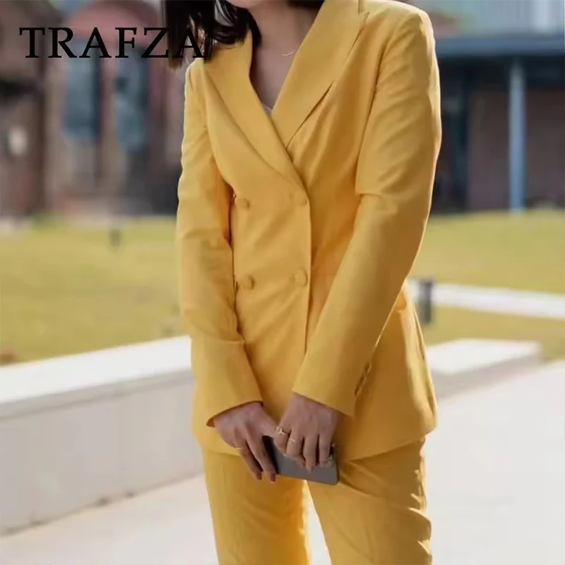 2025 New Fashion Women Pants Two-Piece Set Women Elegant With Shoulder Pads Top+ Wide-Leg Pants 2 Pieces Sets Elegant Women Suit