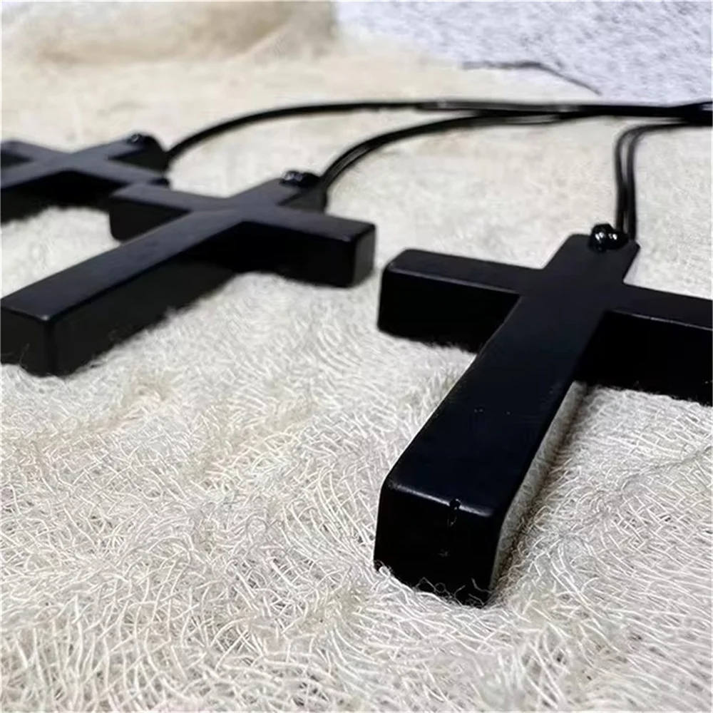 Natural Shungite Cross Shape Necklace Crystal Healing Gemstone Energy Protection Pendant DIY Jewelry